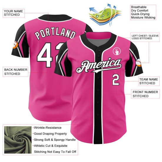 Baseball Arm Authentic Jersey Custom Pink Colors 3 Shapes White-Black