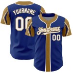 Custom Jersey Arm 3 White-Old Authentic Baseball Royal Shapes Colors Gold