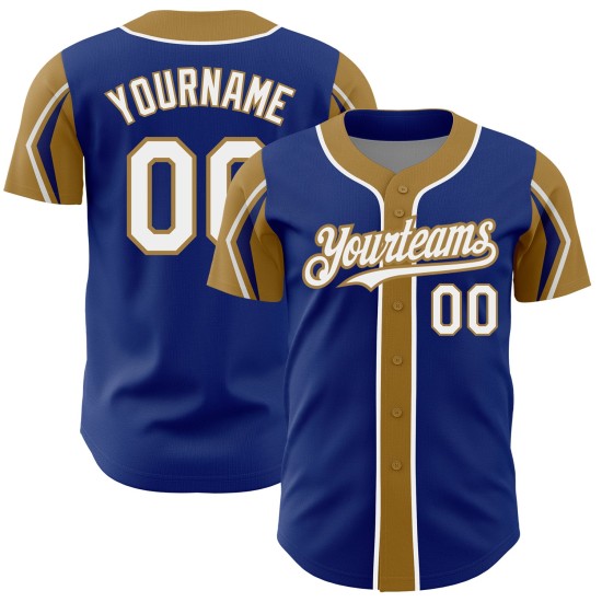 Custom Jersey Arm 3 White-Old Authentic Baseball Royal Shapes Colors Gold