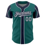3 Custom Jersey Baseball Teal Colors Arm Shapes Gray-Navy Authentic