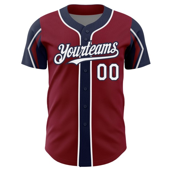 White-Navy Jersey Crimson Shapes Colors 3 Arm Baseball Authentic Custom