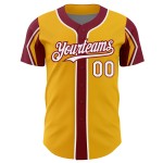 Custom 3 Baseball White-Crimson Shapes Gold Jersey Arm Authentic Colors
