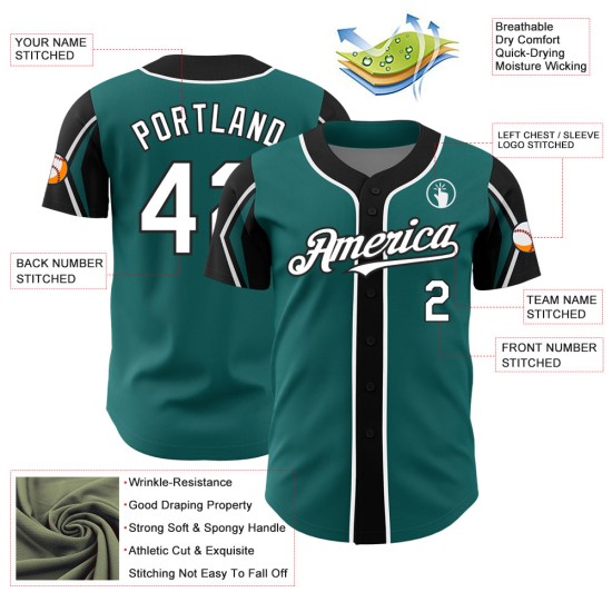 Colors Baseball Arm Shapes Jersey Authentic 3 Custom Teal White-Black