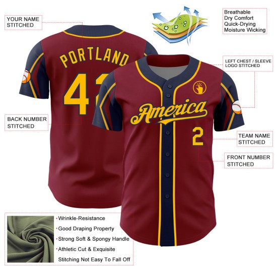 Crimson Arm Gold-Navy Custom Colors 3 Authentic Shapes Jersey Baseball