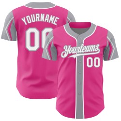 Custom Authentic Colors Jersey Baseball Pink White-Gray Arm Shapes 3