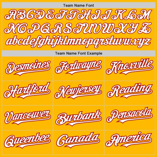Authentic Baseball 3 Gold Colors Arm White-Red Jersey Shapes Custom