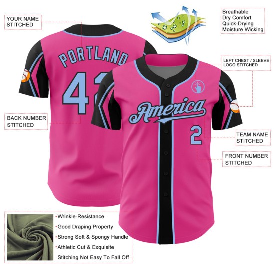 Blue-Black Baseball Arm Jersey Custom Authentic Pink 3 Colors Light Shapes Blue-Black Baseball Arm Jersey Custom Authentic Pink 3 Colors Light Shapes