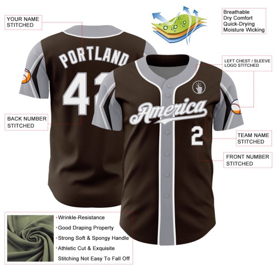 Shapes Authentic Jersey Custom Colors 3 Baseball Brown White-Gray Arm