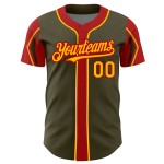 Colors Salute Olive Shapes Authentic Custom Jersey Baseball Service To 3 Arm Gold-Red