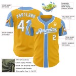 Jersey Baseball Arm White-Light 3 Blue Authentic Custom Colors Gold Shapes
