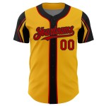 Red-Black Shapes Authentic Jersey Custom Arm 3 Gold Colors Baseball