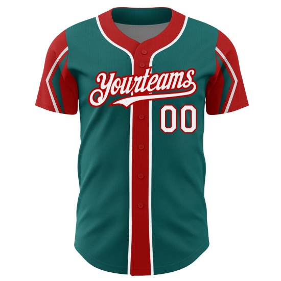 Shapes Arm Baseball Jersey Authentic White-Red Teal 3 Colors Custom