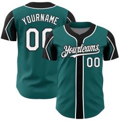 Colors Baseball Arm Shapes Jersey Authentic 3 Custom Teal White-Black